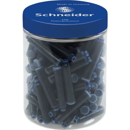 Æske med 100 fyldepennepatroner i blå